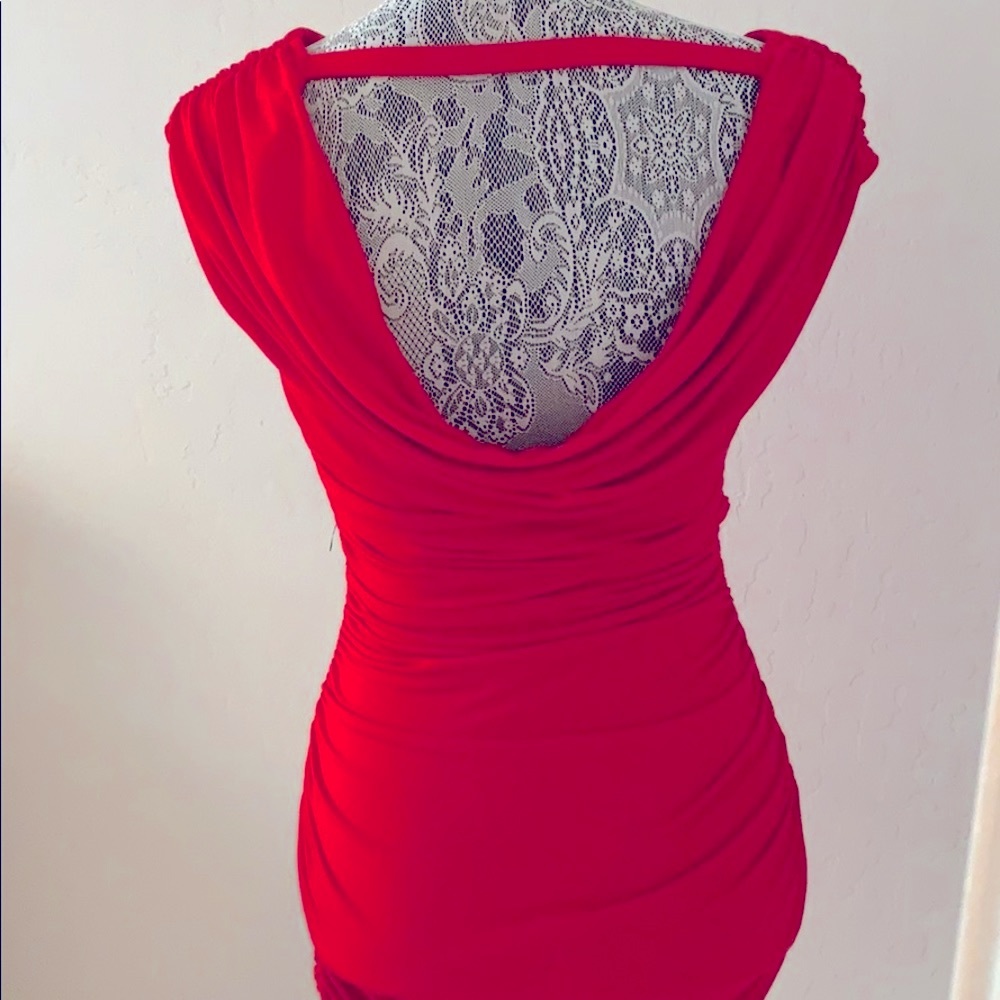 EXPRESS RUCHED RED COCKTAIL DRESS - Picture 4 of 9